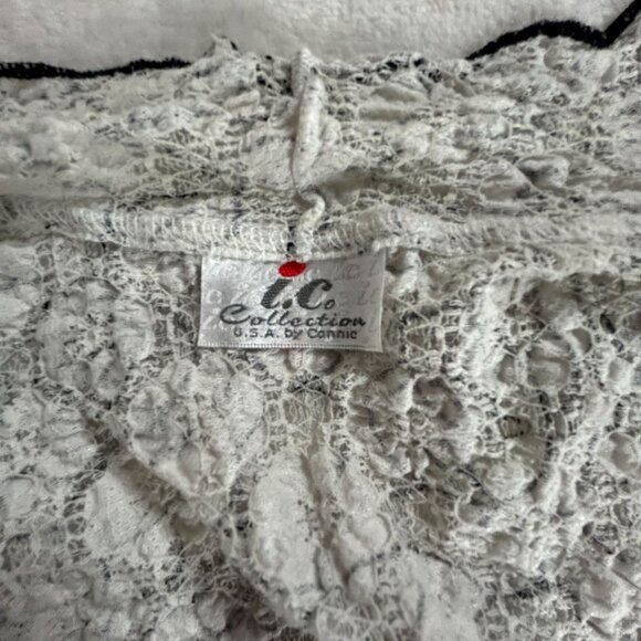 I.C. Collection by Connie Womens Floral Print Open Front Lace Jacket White/Black - Picture 3 of 6